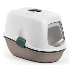 Stefanplast Furba Top Chic kačių tualetas su dangčiu ir anglies filtru, šviesiai pilkai-rudas/angliškas žalias/baltas, 58.5×39.4×42.7 cm