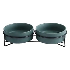 Xingmi Ceramics gyvūnų augintinių dubenėlis, keraminis, dvigubas su geležiniu rėmu, rožinis, 2 x 0,4 l, 28,5x14,5x7 cm — 2 nuotrauka