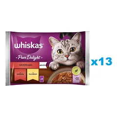 WHISKAS Adult 52x85g Juicy Bites drėgnas kačių ėdalas su jautiena, vištiena