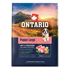 Ontario Puppy & Junior Large Chicken & Sweet Potatoes sausas maistas didelių veislių šuniukams ir jauniesiems šunims, 2,25 kg