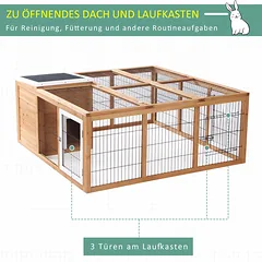 Mažų gyvūnų narvas su aptvaru ir atverčiamu stogu, atsparus oro sąlygoms, 123 x 120 x 52 cm, natūralios medienos spalvos — 5 nuotrauka