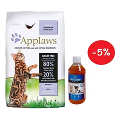 Applaws Adult Chicken with Extra Duck Sausas maistas katei 7,5kg + LAB V Lašišų aliejus šunims ir katėms 500ml