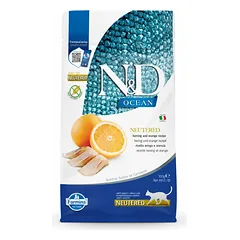 FARMINA N&D OCEAN - Herring&Orange NEUTERED ADULT sausas maistas katėms