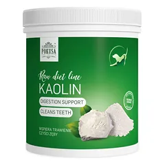 Pokusa RawDietLine Kaolin - natūralus kaolino molis šunims ir katėms, palaikantis viduriavimo, apsinuodijimo ir dantų valymo atvejais.
