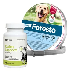 ELANCO Foresto Antkaklis šunims virš 8kg + LAB-V Calm Support - streso ir elgesio sutrikimų simptomų palaikymas 45 kapsulės