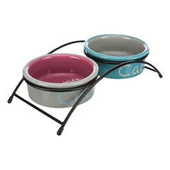 Trixie keraminių dubenėlių rinkinys Eat on Feet, 2 x 300 ml, Ø 12 cm (šviesiai pilka/senai rožinė/šviesiai mėlyna) — 4 nuotrauka