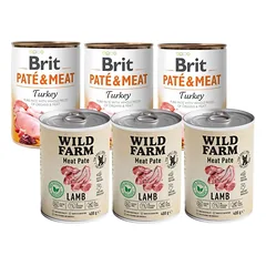 Wild Farm Pate Lamb 3x400g ėrienos ėdalas šunims be glitimo + BRIT PATE & MEAT TURKEY 3x400g