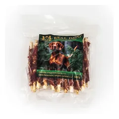 Real Dog skanėstai šunims, odos pagaliukai apsukti antiena, 500 g