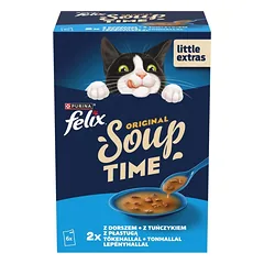 FELIX Original Soup Žuvies skoniai 6x48g su menkėmis ir tunu, papildoma drėgna maistas katėms