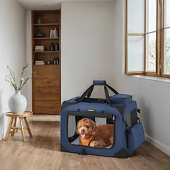 Sulankstoma šuns transportavimo dėžė 60x42x42 cm, tamsiai mėlyna — 2 nuotrauka