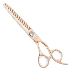 Geib Crystal Gold Shark Tooth Blender 7.0 - vienpusės retinimo žirklės aukso spalvos, 36 dantų