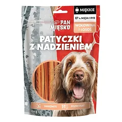 PAN MIĘSKO Lazdai su įdaru Jautiena ir lašiša skanėstas šunims 100 g