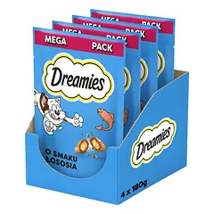 DREAMIES Mega Pack Traškūs lašišos skonio skanėstai katėms, 4 x 180 g