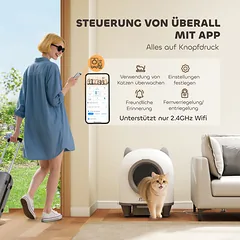 Automatinis kačių tualetas su „Tuya“ programėle, 80 l, baltos ir pilkos spalvos, 55,5 × 51 × 60 cm — 5 nuotrauka
