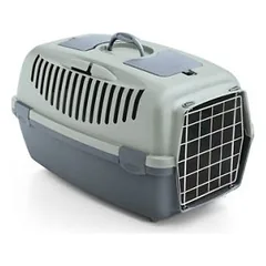 StefanPlast Gulliver 2 transportavimo dėžė su metalinėmis durelėmis šunims ir katėms, šviesiai mėlyna/plieno mėlyna, 55x36x35 cm