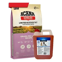 ACANA SINGLES Žole šerta ėriena 11,4kg + LAB V Lašišų aliejus šunims ir katėms 5000ml
