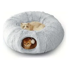 Fukumaru Plüsch-Donut-Katzenhöhle mit Tunnel und Bommel