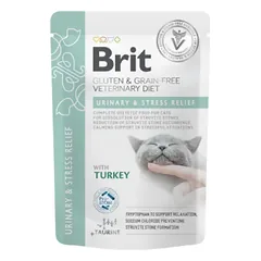 Brit GF Veterinary Diets konservai katėms šlapimo takų apsaugai ir streso mažinimui 12x85g