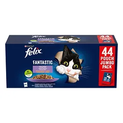 FELIX Fantastic Skonių Pasirinkimas želė 44x85g jautiena, vištiena, lašiša ir tunas, drėgnas maistas katėms