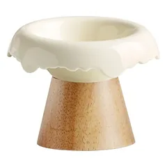 Xingmi Ceramics gyvūnų augintinių dubenėlis, keraminis su mediniu dugnu, alyvinis, 0,25 l, 15,5x12 cm — 2 nuotrauka