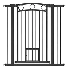 Augintinių vartai su katės durelėmis, reguliuojami, 76–104 cm, Juodi, 76–104 × 106 cm — 1 nuotrauka