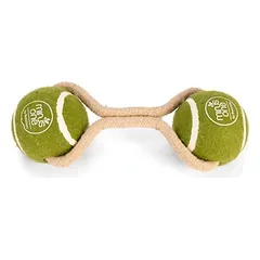 Beeztees Minus One Hundespielzeug Tennisball 2 Bälle mit Seil grün-beige