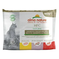 Almo Nature HFC Natural Multipack vištienos asorti, drėgnas maistas katėms 6 x 55 g