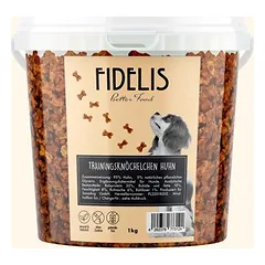 FIDELIS treniruočių kauliukai su vištiena, skanėstai šunims (1 kg kibiras)