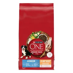  PURINA ONE Junior Medium/Maxi šuniukų maistas, turtingas vištiena ir ryžiais, 7 kg