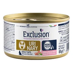 Exclusion Urinary Diet konservuotas pašaras katėms su kiauliena, žirniais, ryžiais 85 g