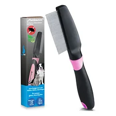 BluePet leichter Flohkamm & Läusekamm inkl. Flohkarte für Hund & Katze