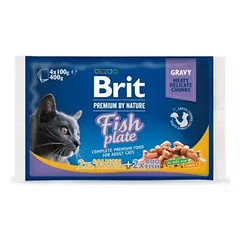 Brit Premium Cat Fish Plate Chunks maišeliai, drėgnas maistas katėms 400 g (4 x 100 g) parduotuvėje petreon.lt