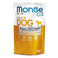 MONGE GRILL konservuotas pašaras su vištiena ir kalakutiena šuniukams, 100 g