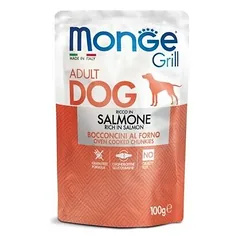 Monge Grill Multipack pakeliai, ėriena su daržovėmis, kiauliena, lašiša, drėgnas maistas šunims 12 x 100 g — 4 nuotrauka