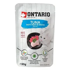 Ontario Pouch Tuna In Broth šlapias maistas katėms su tunu sultinyje, 80 g