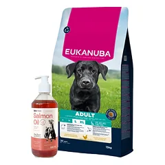 EUKANUBA Adult Large Breed Chicken 15kg + LAB V Lašišų aliejus šunims ir katėms 500ml