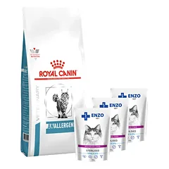 ROYAL CANIN Anallergenic Cat 2kg + ENZO VET Sterilizuota dieta sterilizuotoms katėms su kalakutiena želė 3x100g