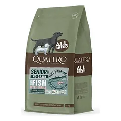 Quattro begrūdis sausas maistas su balta žuvimi ir kriliu pagyvenusiems šunims 3 kg