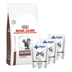 ROYAL CANIN Skin Hairball Gastrointestinal 2kg + ENZO VET Žarnynas su ėriena padaže katėms 3x100g