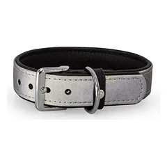 Das Lederband Halsband Oslo Silver reflective/Black