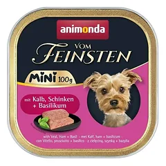 ANIMONDA Vom Feinsten Mini 12 x 100 g šlapio maisto su veršiena, kumpiu ir bazilikais mažoms šunų veislėms