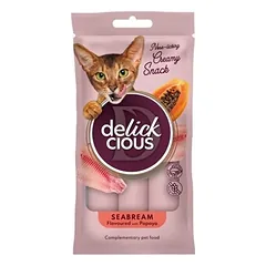 Delickcious Creamy Snack skanėstai katėms su jūros lydekomis ir papaja 6x60g
