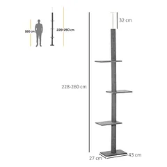Kačių drąskyklė PawHut 43x27x260cm., pilkos spalvos — 3 nuotrauka