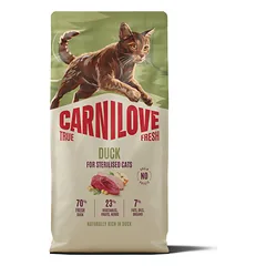 CARNILOVE True Fresh Duck Adult Cat Sterilised sausas pašaras katėms su antiena, 6 kg