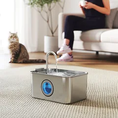 Gertuvė-fontanėlis katėms 3,2 l, nerūdijančio plieno, su tylia pompa, filtru ir LED, sidabrinė — 2 nuotrauka