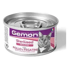 Konservuotas pašaras katėms GEMON Wet Cat Mousse Sterilised Chicken/Liver 85g parduotuvėje petreon.lt