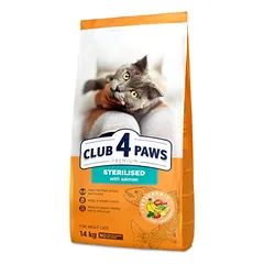 CLUB 4 PAWS PREMIUM SU LAŠIŠA. VISAVERTIS PAŠARAS SUAUGUSIOMS STERILIZUOTOMS KATĖMS 14kg.