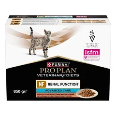 Purina Pro Plan Veterinary Diets NF Renal Function Advanced Care šlapias pašaras katėms, sergančioms lėtiniu inkstų nepakankamumu, su lašiša, 10x85 g.
