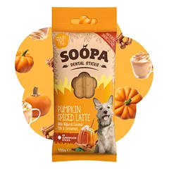 SOOPA Moliūgų Latte skonio lazdelės šunims, Pumpkin Spiced Latte Dog Dental Sticks, 100g