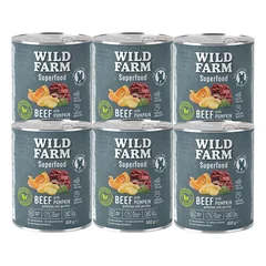 WILD FARM Superfood Beef (jautiena su moliūgais, bulvėmis ir petražolėmis) 6x800 g pašaro šunims be grūdų